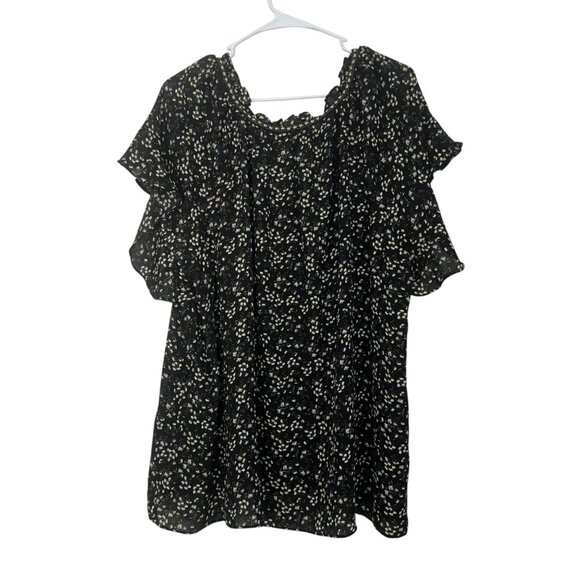 Max Studio Womens 3X Floral Ruffle Sleeve Top Blouse Black-Beige Polyester - Picture 7 of 10